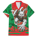 Personalized South Sydney Rabbitohs ANZAC Tribute Hawaiian Shirt Poppy Field Soldier Silhouette Aboriginal Rugby Mascot