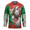 Personalized South Sydney Rabbitohs ANZAC Tribute Hockey Jersey Poppy Field Soldier Silhouette Aboriginal Rugby Mascot