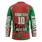 Personalized South Sydney Rabbitohs ANZAC Tribute Hockey Jersey Poppy Field Soldier Silhouette Aboriginal Rugby Mascot