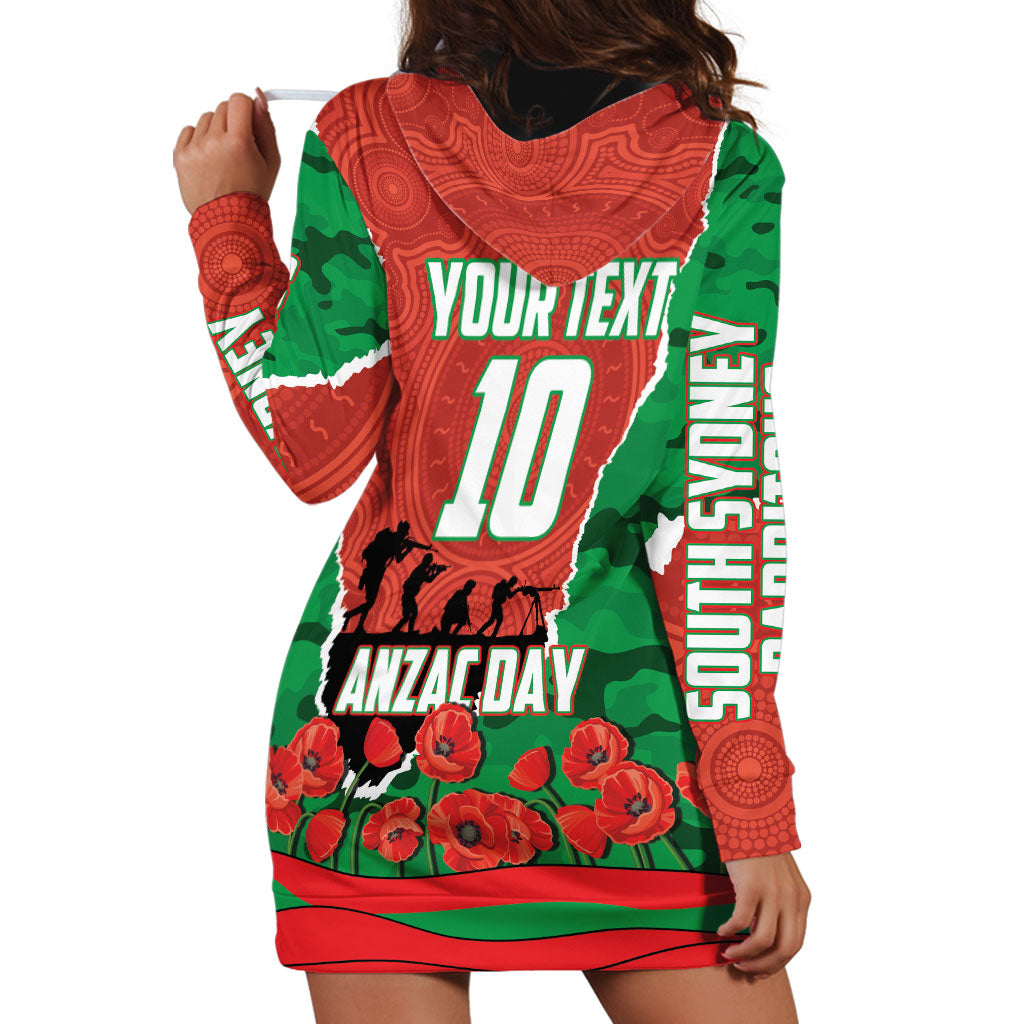 Personalized South Sydney Rabbitohs ANZAC Tribute Hoodie Dress Poppy Field Soldier Silhouette Aboriginal Rugby Mascot