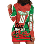 Personalized South Sydney Rabbitohs ANZAC Tribute Hoodie Dress Poppy Field Soldier Silhouette Aboriginal Rugby Mascot