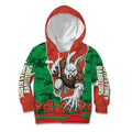 Personalized South Sydney Rabbitohs ANZAC Tribute Kid Hoodie Poppy Field Soldier Silhouette Aboriginal Rugby Mascot