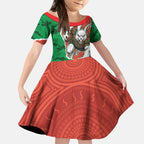 Personalized South Sydney Rabbitohs ANZAC Tribute Kid Short Sleeve Dress Poppy Field Soldier Silhouette Aboriginal Rugby Mascot