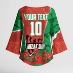Personalized South Sydney Rabbitohs ANZAC Tribute Kimono Sleeve Blouse Poppy Field Soldier Silhouette Aboriginal Rugby Mascot