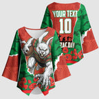 Personalized South Sydney Rabbitohs ANZAC Tribute Kimono Sleeve Blouse Poppy Field Soldier Silhouette Aboriginal Rugby Mascot