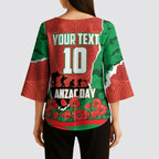 Personalized South Sydney Rabbitohs ANZAC Tribute Kimono Sleeve Blouse Poppy Field Soldier Silhouette Aboriginal Rugby Mascot