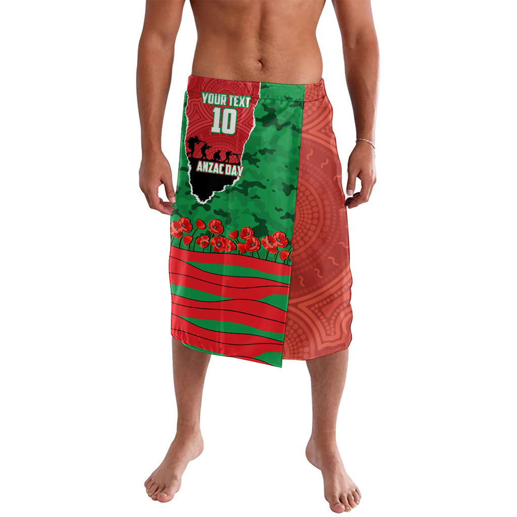 Personalized South Sydney Rabbitohs ANZAC Tribute Lavalava Poppy Field Soldier Silhouette Aboriginal Rugby Mascot