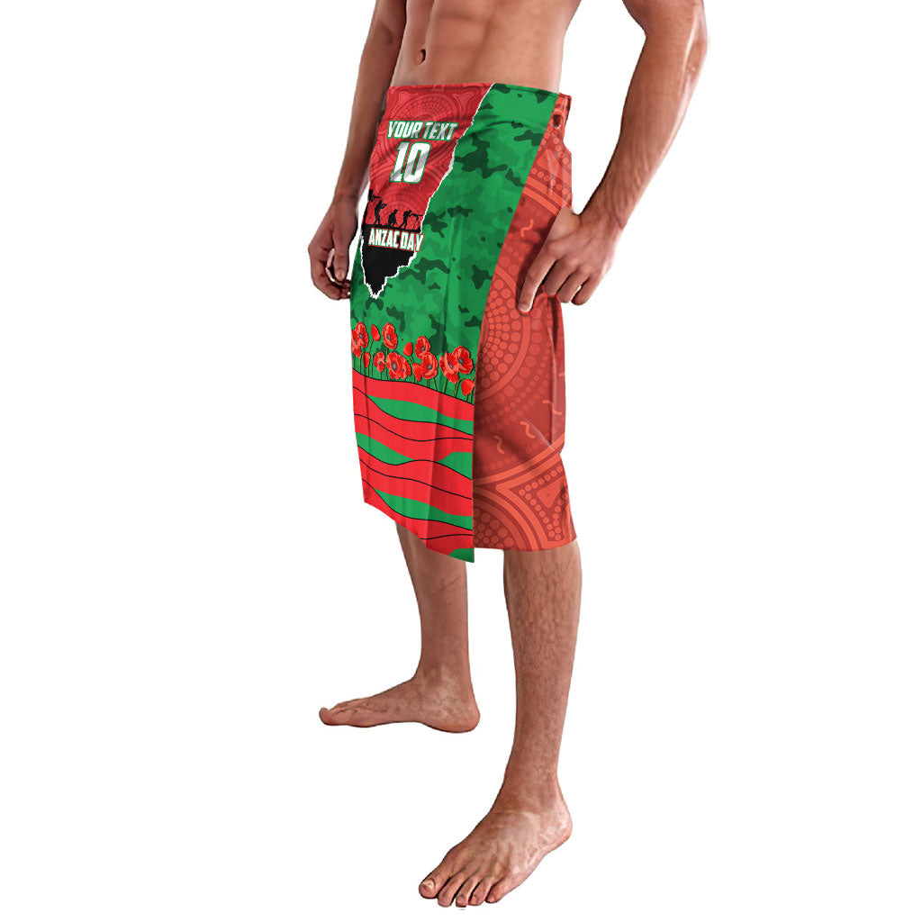 Personalized South Sydney Rabbitohs ANZAC Tribute Lavalava Poppy Field Soldier Silhouette Aboriginal Rugby Mascot