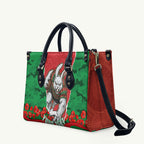 Personalized South Sydney Rabbitohs ANZAC Tribute Leather Bag Poppy Field Soldier Silhouette Aboriginal Rugby Mascot