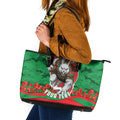 Personalized South Sydney Rabbitohs ANZAC Tribute Leather Tote Bag Poppy Field Soldier Silhouette Aboriginal Rugby Mascot