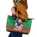 Personalized South Sydney Rabbitohs ANZAC Tribute Leather Tote Bag Poppy Field Soldier Silhouette Aboriginal Rugby Mascot
