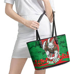 Personalized South Sydney Rabbitohs ANZAC Tribute Leather Tote Bag Poppy Field Soldier Silhouette Aboriginal Rugby Mascot