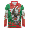 Personalized South Sydney Rabbitohs ANZAC Tribute Long Sleeve Polo Shirt Poppy Field Soldier Silhouette Aboriginal Rugby Mascot