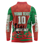 Personalized South Sydney Rabbitohs ANZAC Tribute Long Sleeve Polo Shirt Poppy Field Soldier Silhouette Aboriginal Rugby Mascot