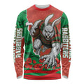 Personalized South Sydney Rabbitohs ANZAC Tribute Long Sleeve Shirt Poppy Field Soldier Silhouette Aboriginal Rugby Mascot