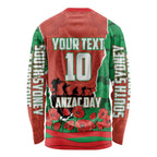 Personalized South Sydney Rabbitohs ANZAC Tribute Long Sleeve Shirt Poppy Field Soldier Silhouette Aboriginal Rugby Mascot