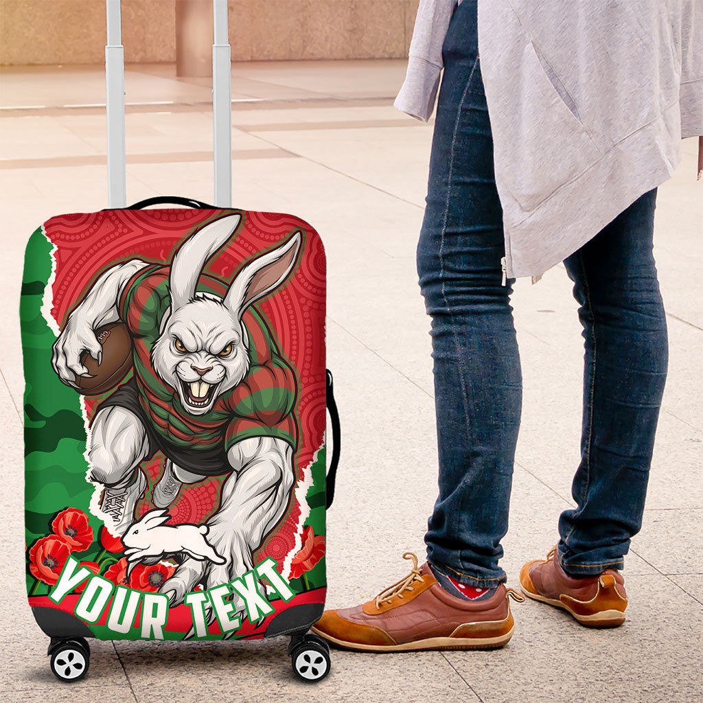 Personalized South Sydney Rabbitohs ANZAC Tribute Luggage Cover Poppy Field Soldier Silhouette Aboriginal Rugby Mascot
