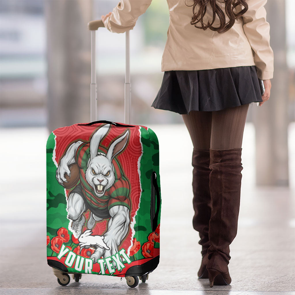 Personalized South Sydney Rabbitohs ANZAC Tribute Luggage Cover Poppy Field Soldier Silhouette Aboriginal Rugby Mascot