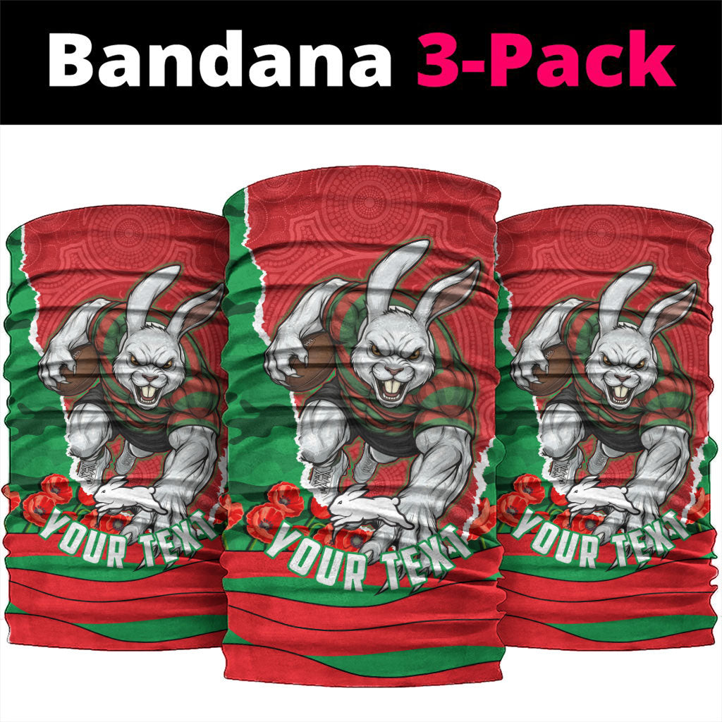 Personalized South Sydney Rabbitohs ANZAC Tribute Neck Gaiter Poppy Field Soldier Silhouette Aboriginal Rugby Mascot