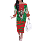 Personalized South Sydney Rabbitohs ANZAC Tribute Off The Shoulder Long Sleeve Dress Poppy Field Soldier Silhouette Aboriginal Rugby Mascot