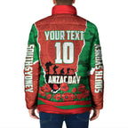 Personalized South Sydney Rabbitohs ANZAC Tribute Padded Jacket Poppy Field Soldier Silhouette Aboriginal Rugby Mascot
