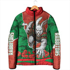 Personalized South Sydney Rabbitohs ANZAC Tribute Padded Jacket Poppy Field Soldier Silhouette Aboriginal Rugby Mascot