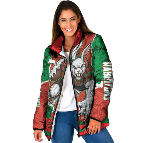 Personalized South Sydney Rabbitohs ANZAC Tribute Padded Jacket Poppy Field Soldier Silhouette Aboriginal Rugby Mascot
