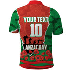 Personalized South Sydney Rabbitohs ANZAC Tribute Polo Shirt Poppy Field Soldier Silhouette Aboriginal Rugby Mascot