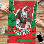 Personalized South Sydney Rabbitohs ANZAC Tribute Puzzle Poppy Field Soldier Silhouette Aboriginal Rugby Mascot