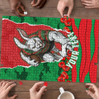 Personalized South Sydney Rabbitohs ANZAC Tribute Puzzle Poppy Field Soldier Silhouette Aboriginal Rugby Mascot