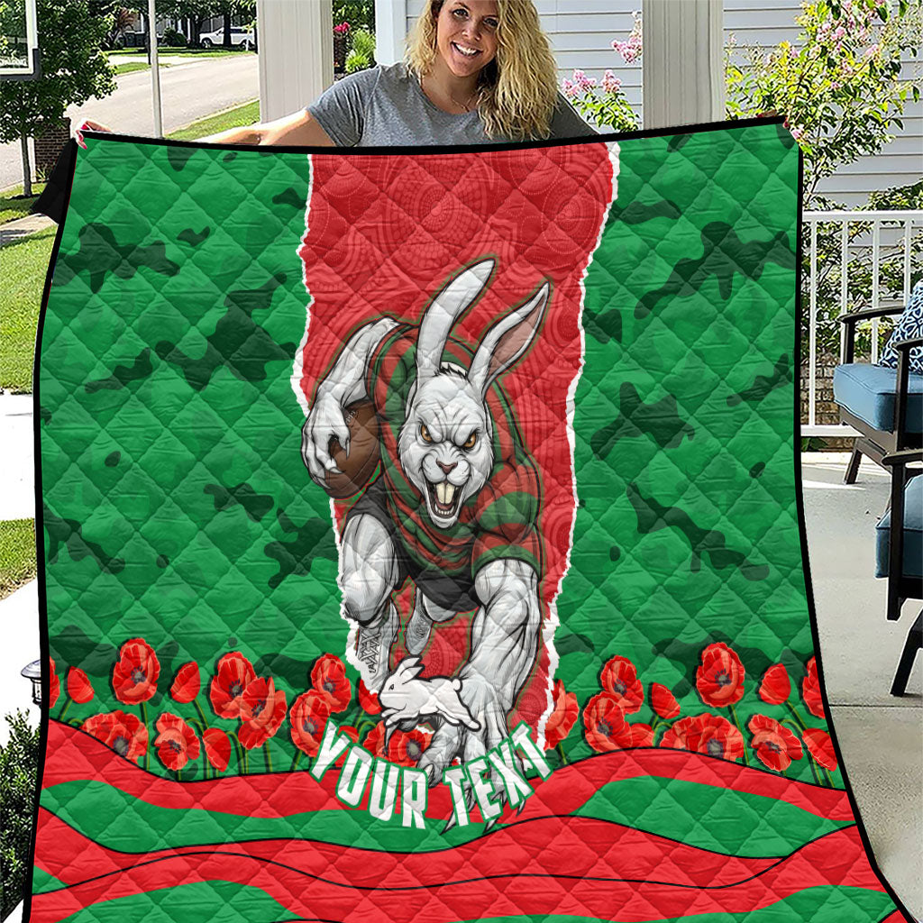 Personalized South Sydney Rabbitohs ANZAC Tribute Quilt Poppy Field Soldier Silhouette Aboriginal Rugby Mascot