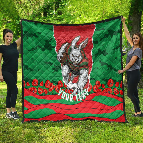 Personalized South Sydney Rabbitohs ANZAC Tribute Quilt Poppy Field Soldier Silhouette Aboriginal Rugby Mascot