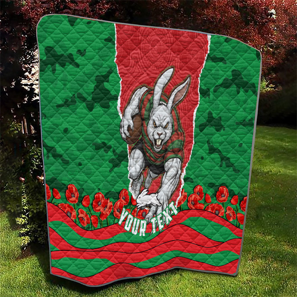 Personalized South Sydney Rabbitohs ANZAC Tribute Quilt Poppy Field Soldier Silhouette Aboriginal Rugby Mascot
