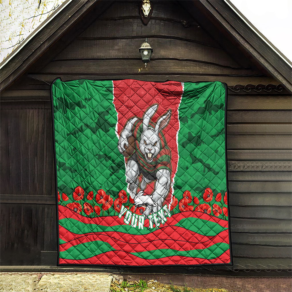 Personalized South Sydney Rabbitohs ANZAC Tribute Quilt Poppy Field Soldier Silhouette Aboriginal Rugby Mascot