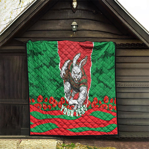Personalized South Sydney Rabbitohs ANZAC Tribute Quilt Poppy Field Soldier Silhouette Aboriginal Rugby Mascot