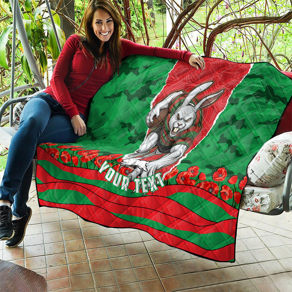 Personalized South Sydney Rabbitohs ANZAC Tribute Quilt Poppy Field Soldier Silhouette Aboriginal Rugby Mascot