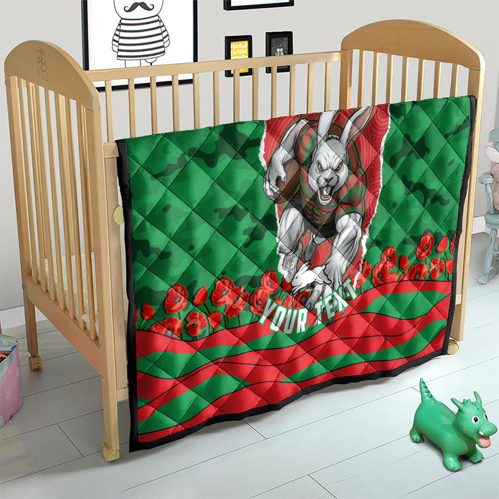 Personalized South Sydney Rabbitohs ANZAC Tribute Quilt Poppy Field Soldier Silhouette Aboriginal Rugby Mascot