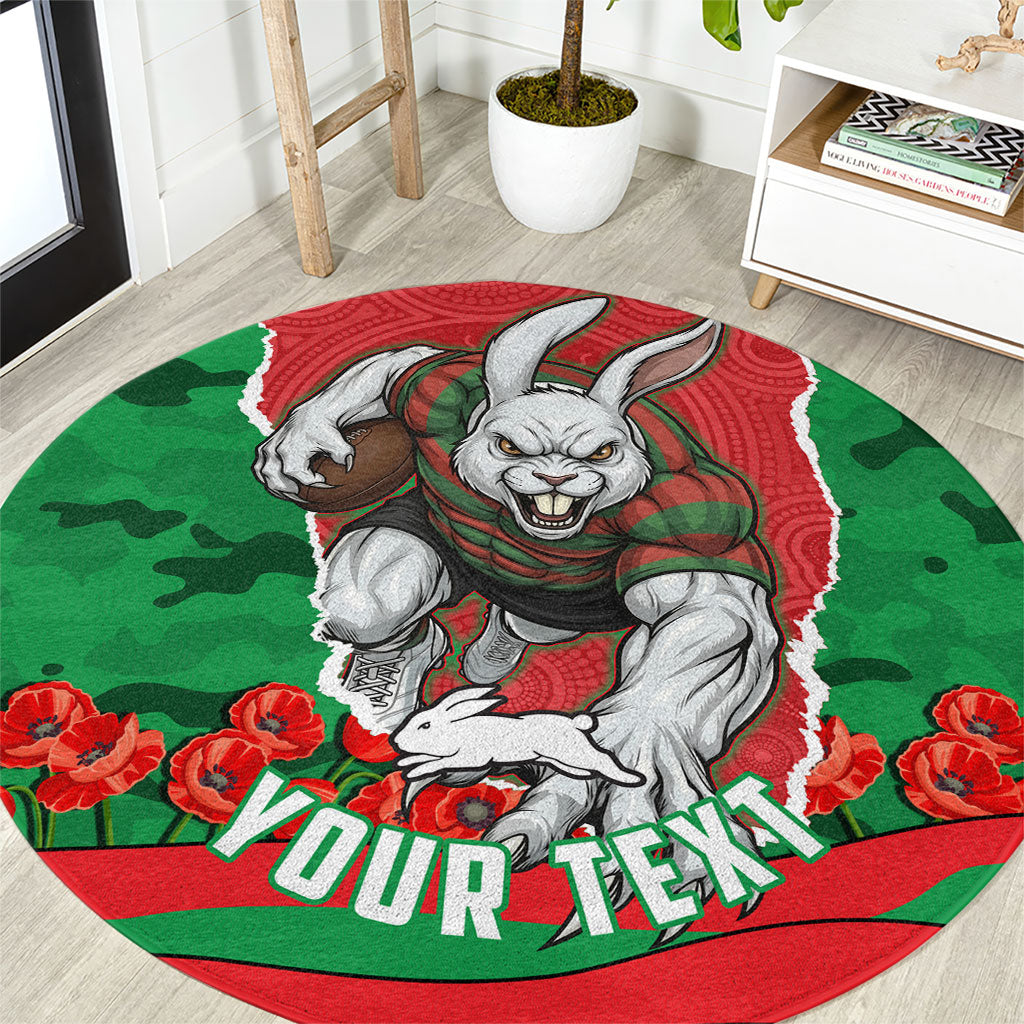 Personalized South Sydney Rabbitohs ANZAC Tribute Round Carpet Poppy Field Soldier Silhouette Aboriginal Rugby Mascot
