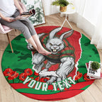 Personalized South Sydney Rabbitohs ANZAC Tribute Round Carpet Poppy Field Soldier Silhouette Aboriginal Rugby Mascot