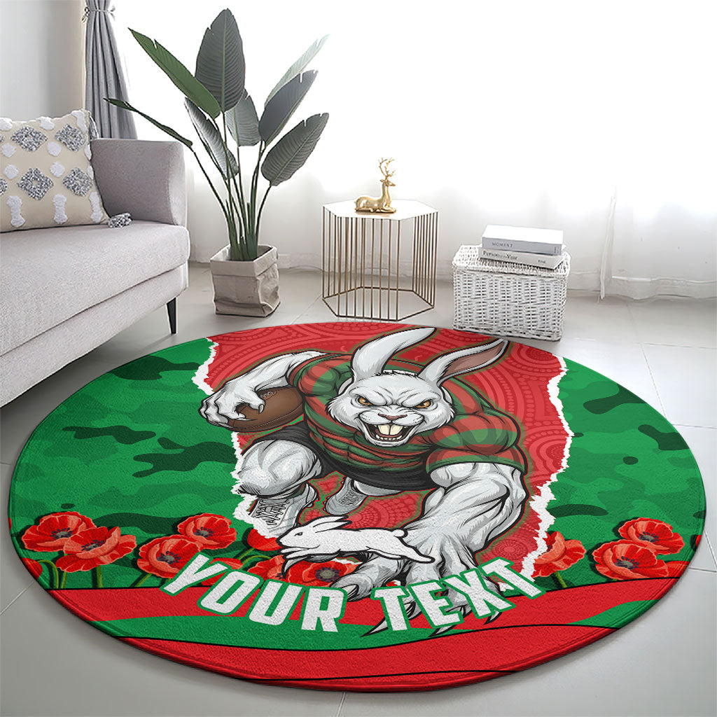 Personalized South Sydney Rabbitohs ANZAC Tribute Round Carpet Poppy Field Soldier Silhouette Aboriginal Rugby Mascot
