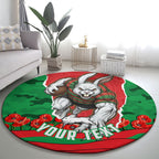 Personalized South Sydney Rabbitohs ANZAC Tribute Round Carpet Poppy Field Soldier Silhouette Aboriginal Rugby Mascot