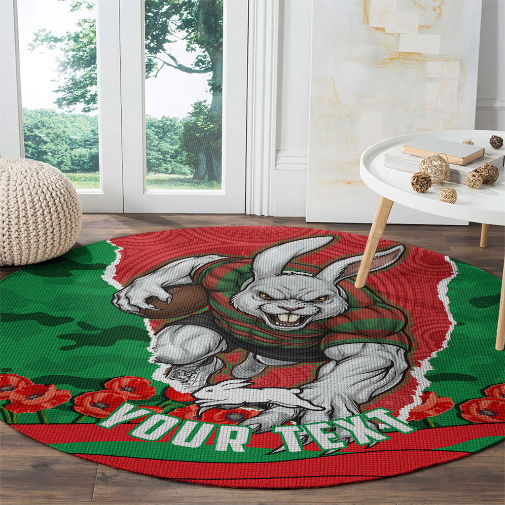 Personalized South Sydney Rabbitohs ANZAC Tribute Round Carpet Poppy Field Soldier Silhouette Aboriginal Rugby Mascot