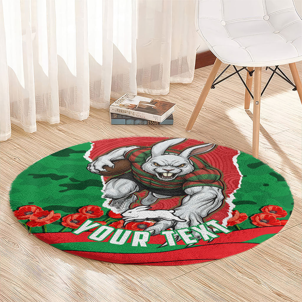 Personalized South Sydney Rabbitohs ANZAC Tribute Round Carpet Poppy Field Soldier Silhouette Aboriginal Rugby Mascot