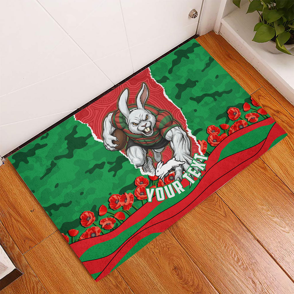 Personalized South Sydney Rabbitohs ANZAC Tribute Rubber Doormat Poppy Field Soldier Silhouette Aboriginal Rugby Mascot
