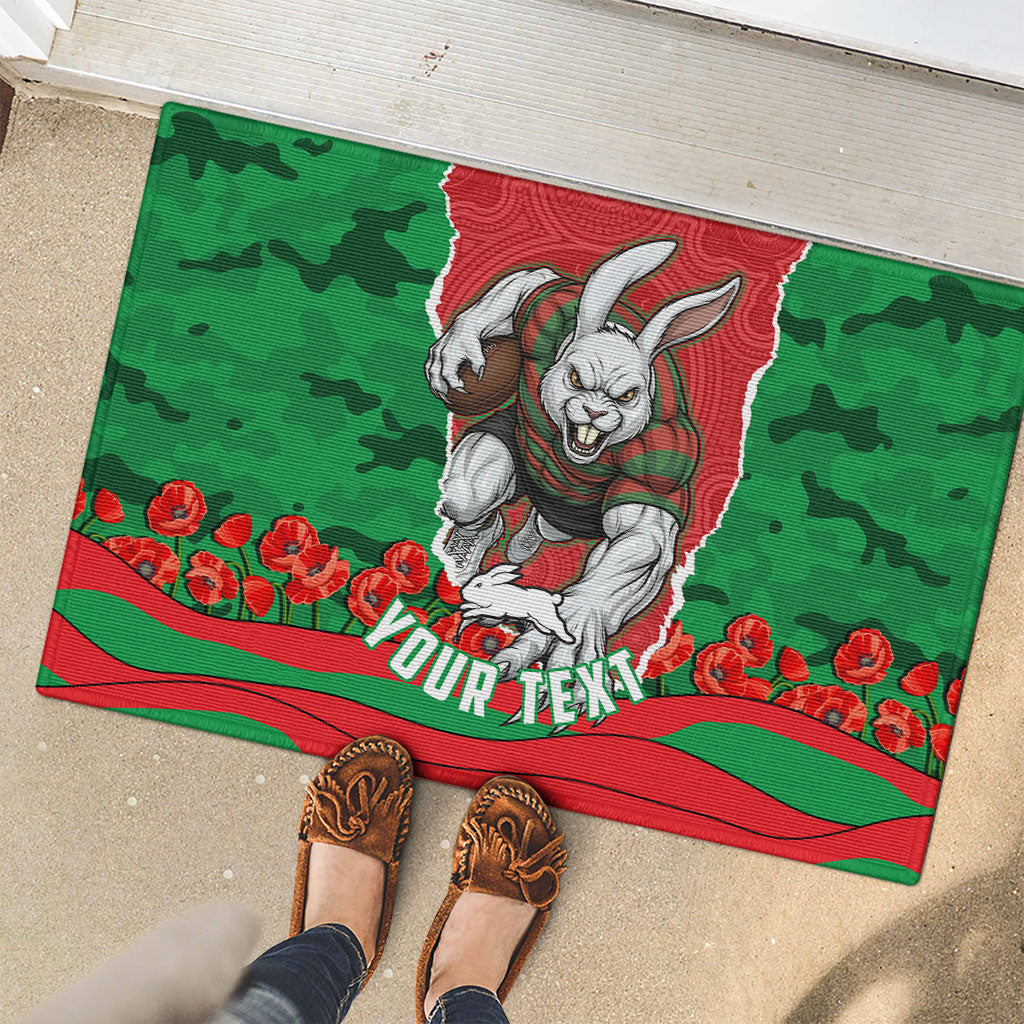 Personalized South Sydney Rabbitohs ANZAC Tribute Rubber Doormat Poppy Field Soldier Silhouette Aboriginal Rugby Mascot