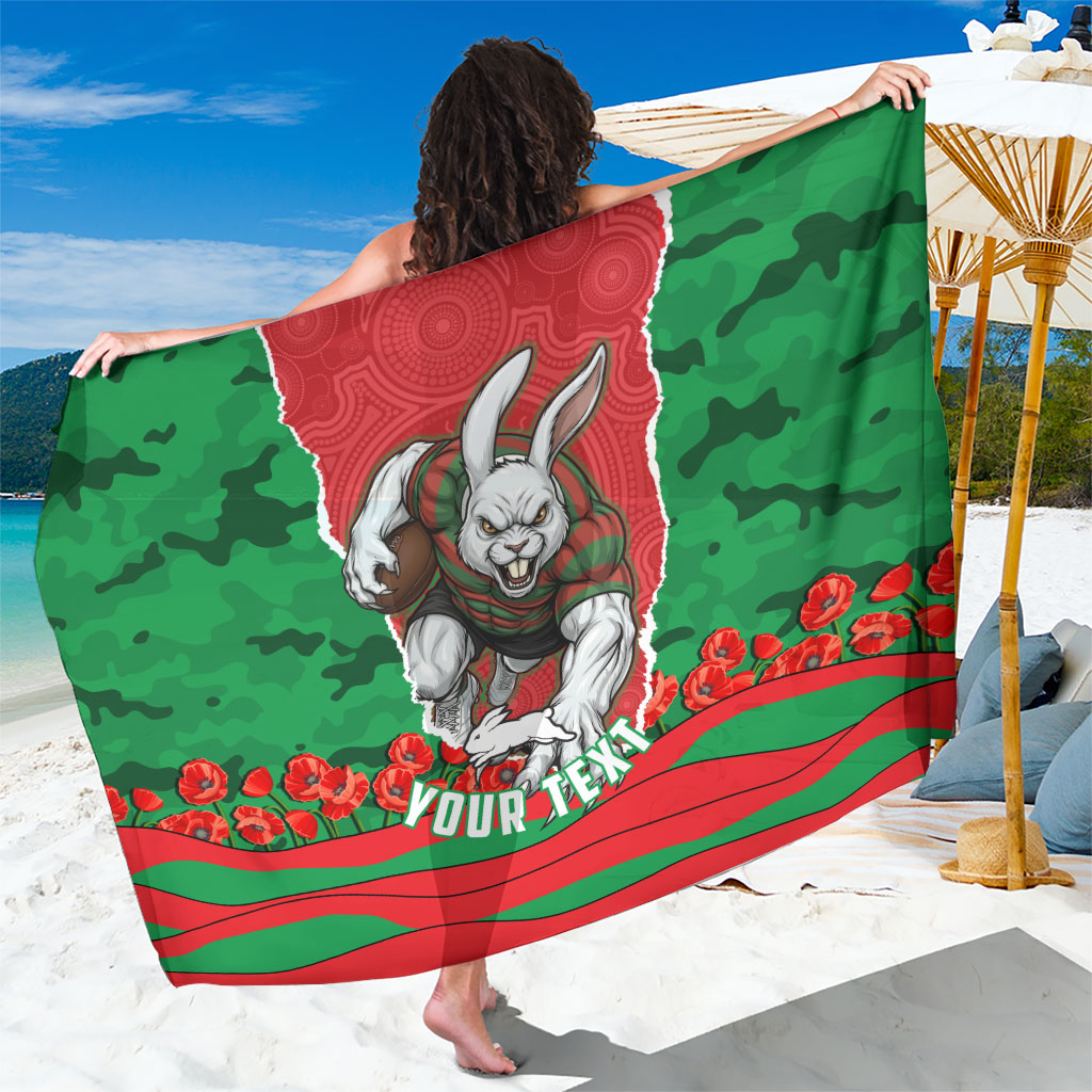 Personalized South Sydney Rabbitohs ANZAC Tribute Sarong Poppy Field Soldier Silhouette Aboriginal Rugby Mascot