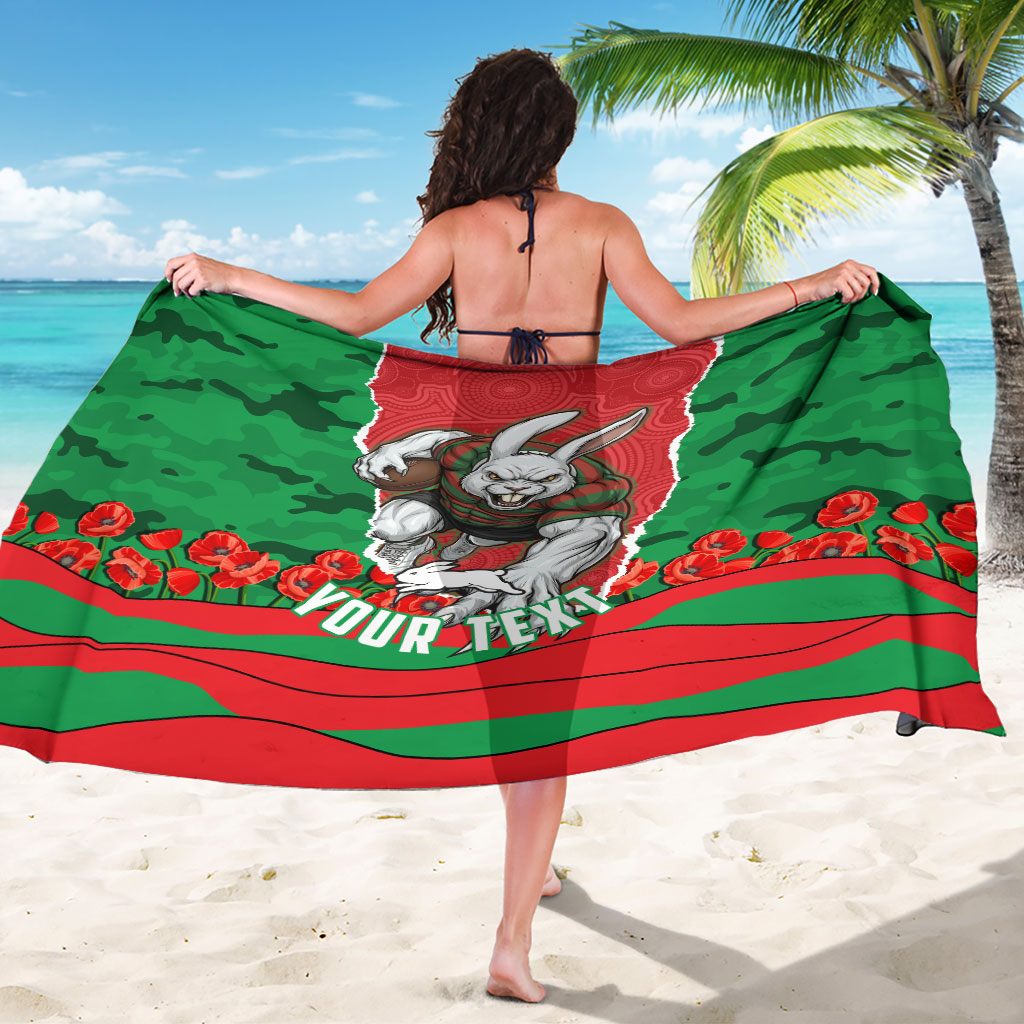 Personalized South Sydney Rabbitohs ANZAC Tribute Sarong Poppy Field Soldier Silhouette Aboriginal Rugby Mascot