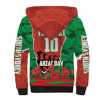 Personalized South Sydney Rabbitohs ANZAC Tribute Sherpa Hoodie Poppy Field Soldier Silhouette Aboriginal Rugby Mascot