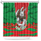 Personalized South Sydney Rabbitohs ANZAC Tribute Shower Curtain Poppy Field Soldier Silhouette Aboriginal Rugby Mascot