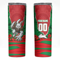 Personalized South Sydney Rabbitohs ANZAC Tribute Skinny Tumbler Poppy Field Soldier Silhouette Aboriginal Rugby Mascot